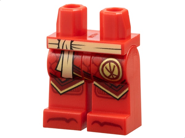 Hips and Legs with Bright Light Yellow Sash, Ninjago Logogram Letter K in Circle, Dark Red Robe Ends with Gold Trim, Knee Pads and Toes Pattern: {ярко червен}