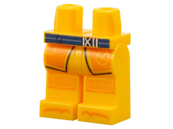 Hips and Legs with Dark Blue Belt with Black and Silver Buckle, Orange Robe Ends, Knee Pads, and Toes, Ninjago Logogram Letter A Pattern: {огнено жълто-оранжев}