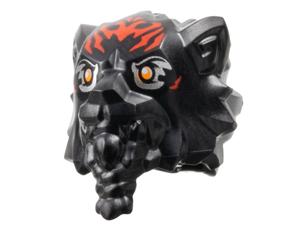 Minifigure, Head, Modified Tiger with Braided Beard with Red Markings and Orange Eyes with Silver Outlines Pattern: {черен}