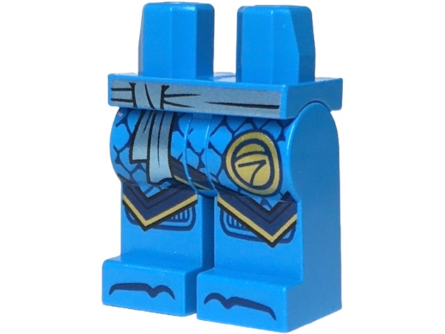 Hips and Legs with Metallic Light Blue Sash, Ninjago Logogram Letter N in Circle, Dark Blue Robe Ends with Gold Trim, Knee Pads and Toes Pattern: {тъмно небесносин}