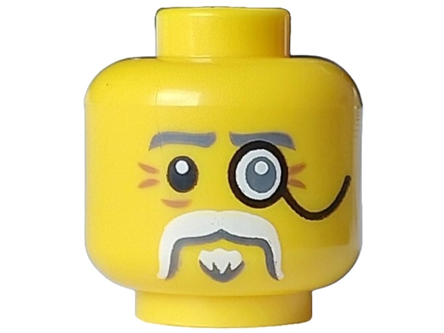 Minifigure, Head Dark Bluish Gray Eyebrows, Black Eye Right and Monocle Left, White Moustache and Goatee and Dark Orange Wrinkles Pattern: {ярко жълт}