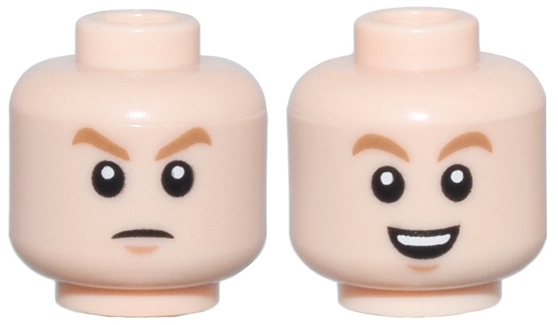 Minifigure, Head Dual Sided Medium Nougat Eyebrows, Nougat Chin Dimple, Angry Frown / Open Mouth Smile with Top Teeth Pattern: {светло нуга}