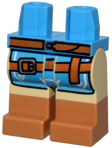 Hips and Tan Legs with Molded Medium Nougat Lower Legs / Boots and Printed Dark Azure Tunic Ends and Dark Orange Belt and Strap with Buckles Pattern: {тъмно небесносин}