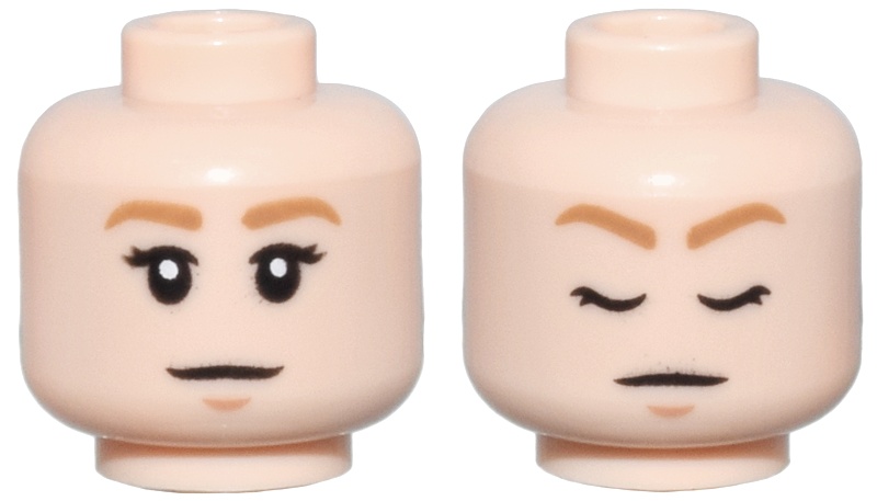 Minifigure, Head Dual Sided Female Medium Nougat Eyebrows, Black Eyelashes, Nougat Chin Dimple, Neutral / Sleeping with Closed Eyes Pattern: {светло нуга}