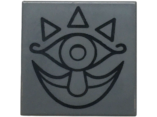 Tile 2 x 2 with Black Ornate Eye, Triangles, Teardrop Nose and Mouth Pattern (The Legend of Zelda Gossip Stone): {тъмно каменно сив}