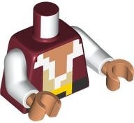 Torso Pixelated Pirate Vest Open over White and Tan Shirt, Nougat Neck, Black Belt with Yellow Buckle Pattern / White Arms / Nougat Hands: {нов тъмно червен}