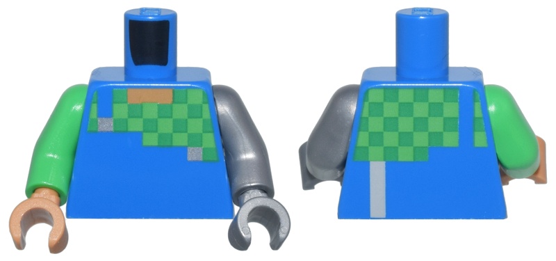 Torso Pixelated Overalls and Green and Bright Green Checkered Shirt Pattern / Flat Silver Arm Left / Bright Green Arm Right / Flat Silver Hand Left / Medium Nougat Hand Right: {ярко син}