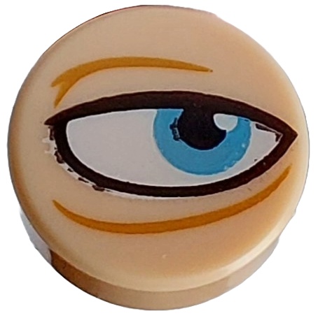 Tile, Round 1 x 1 with Black and White Eye, Sand Blue Iris and Medium Nougat Wrinkles Pattern Model Right Side: {светло нуга}