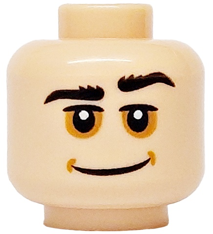 Minifigure, Head Black Bushy Eyebrows, Medium Nougat Dimples and Sunken Eyes, Wide Grin Pattern: {светло нуга}