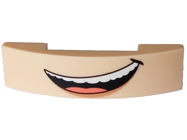 Slope, Curved 4 x 1 x 2/3 Double with Black Lopsided Open Mouth Smile with Top Teeth and Coral Tongue Pattern: {светло нуга}