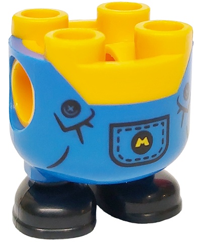 Lower Body, Rounded, Short Legs with Molded Blue Overalls and Black Shoes and Printed Pocket with Minions Letter M Logo and Buttons Pattern: {огнено жълто-оранжев}