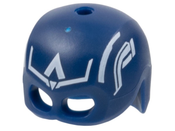 Minifigure, Headgear Helmet Mask, Hole on Top with White Lines, Stylized Letter A and Wings on Sides Pattern: {земно син}