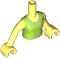 Torso Mini Doll Girl Lime Dress Top with Metallic Light Blue Stars Pattern, Bright Light Yellow Arms with Hands: {студено жълт}