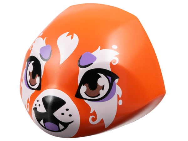 Creature Head Large Smooth with 6 Studs and Axle Holder on Back with Medium Nougat Eyes, White Muzzle and Fur, Black Nose, Medium Lavender Tongue, Spots, and Eye Shadow Pattern: {червеникаво-оранжев}