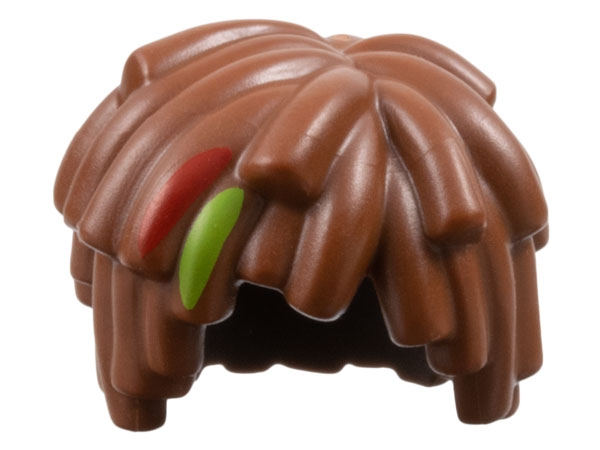 Minifigure, Hair Short Layered Mop Top with Lime and Red Streaks Pattern: {червеникаво-кафяв}