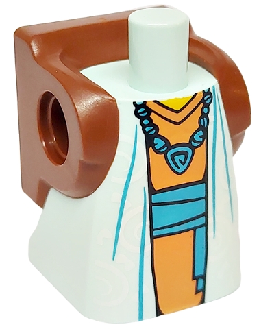 Body Short Dress with Arm Pin Holes with Molded Reddish Brown Backpack and Printed White Spirals, Orange Shirt, Yellow Neck, Dark Azure Sash Belt, and Necklace Pattern: {аквамарин}