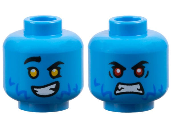 Minifigure, Head Dual Sided Black Eyebrows, Blue Fur, White Teeth, Smile with Bright Light Orange Eyes / Scowl with Red Eyes Pattern: {тъмно небесносин}
