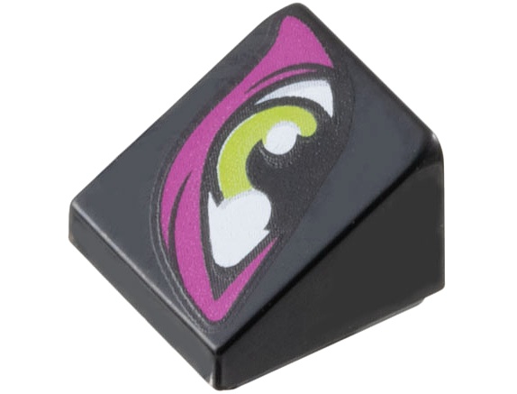 Slope 30 1 x 1 x 2/3 with Lime Eye with Magenta Eye Shadow Pattern: {черен}