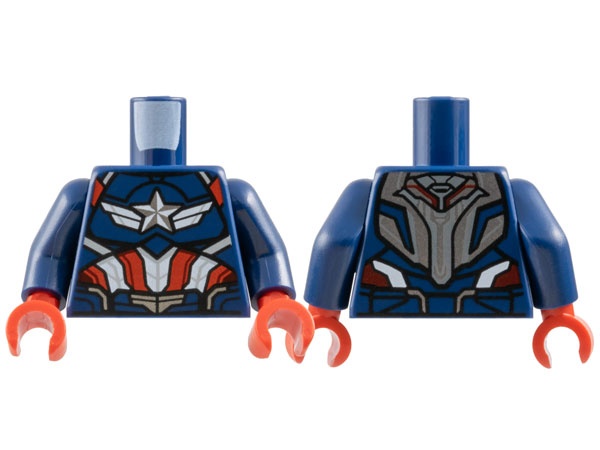 Torso Armor, Silver and White Star with Wings, Red Stripes Pattern / Dark Blue Arms / Red Hands: {земно син}