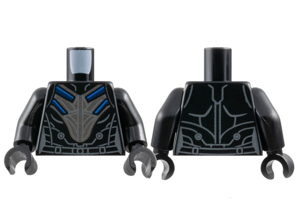 Torso Female Armor, Dark Silver Breastplate, Dark Bluish Gray Lines, Blue and Dark Blue Trim Pattern / Black Arms / Black Hands: {черен}