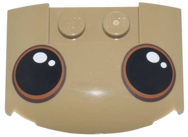 Wedge 3 x 4 x 2/3 Triple Curved with Black Eyes with Dark Brown and Dark Orange Iris Outlines and White Glints Pattern (Dancing Groot): {пясъчно жълт}