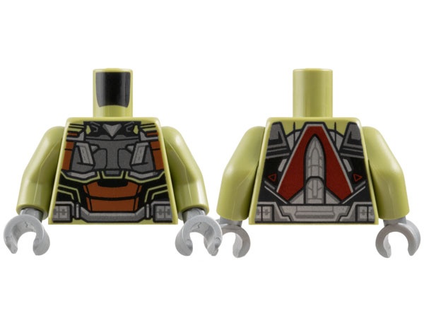 Torso Armor, Dark Silver Breastplate and Belt, Silver Trim, Reddish Brown Midriff Panels Pattern / Olive Green Arms / Flat Silver Hands: {маслинено зелен}