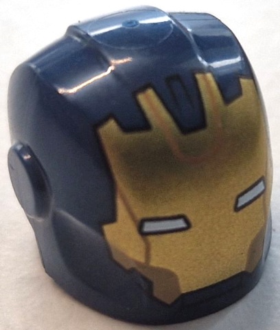 Minifigure, Headgear Helmet Armor Plates and Ear Protectors with Gold Faceplate with White Eye Slits and Medium Nougat Trim Pattern: {земно син}