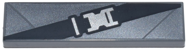 Tile 1 x 4 with Black Belt with Silver Buckle on Dark Silver Background Pattern (BrickHeadz Batman (Batman v Superman) Chest): {тъмно каменно сив}