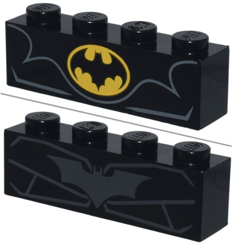 Brick 1 x 4 with Bat on Yellow Oval Batman Logo / Silver with Contour Lines Pattern (BrickHeadz Batman (1989 / The Dark Knight Triology) Chest): {черен}
