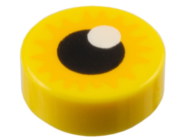 Tile, Round 1 x 1 with Eye with Bright Light Orange Starburst Iris and Black Pupil with White Glint Pattern: {ярко жълт}