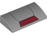 Slope, Curved 2 x 4 x 2/3 with Bottom Tubes with Dark Bluish Gray Lines and Dark Red Trapezoid with Black Outline Pattern (BrickHeadz Iron Man MK5 Helmet Visor Top): {умерено каменно сив}