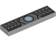 Tile 1 x 4 with Bright Light Blue and White Arc Reactor and Black and Dark Bluish Armor Pattern (BrickHeadz Iron Man MK5 Chest): {умерено каменно сив}
