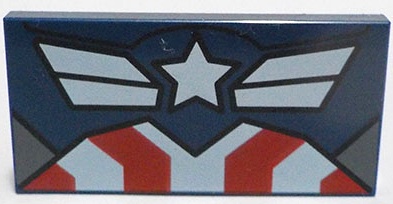 Tile 2 x 4 with Star, Red and White Stripes and Dark Bluish Gray Triangles Pattern (BrickHeadz Captain America Torso): {земно син}