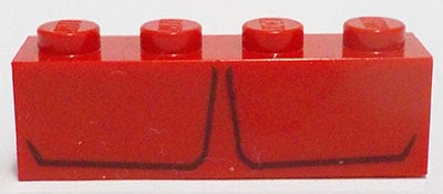 Brick 1 x 4 with 2 Dark Red Stripes Pattern (BrickHeadz Red Hulk Chest): {ярко червен}