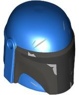 Minifigure, Headgear Helmet with Holes, SW Mandalorian with Dark Silver Front and Cheek Indents, Black Visor and Silver Battle Damage Pattern: {ярко син}