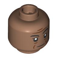 Minifigure, Head Dual Sided Black Eyebrows, Reddish Brown Wrinkles and Chin Dimple, Furrowed Brow, Neutral / Open Mouth Scowl Pattern: {умерено кафяв}