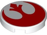 Tile, Round 2 x 2 with Bottom Stud Holder with Red SW Rebel Alliance Symbol Pattern: {бял}