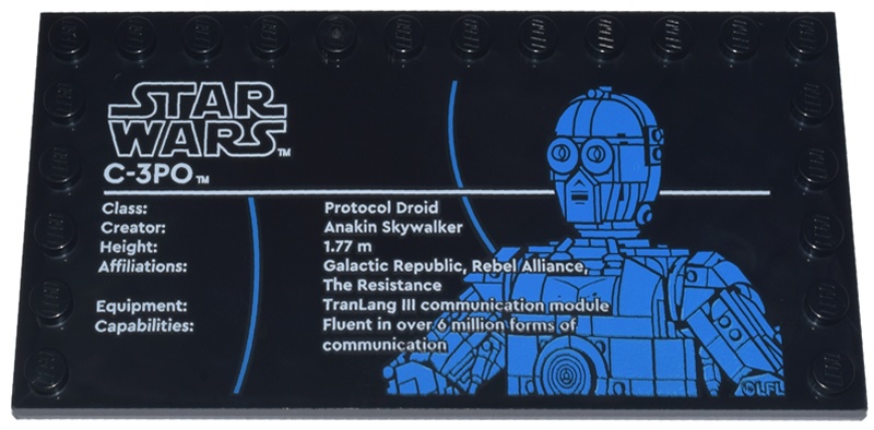 Tile, Modified 6 x 12 with Studs on Edges with Star Wars Logo and 'C-3PO' Pattern: {черен}