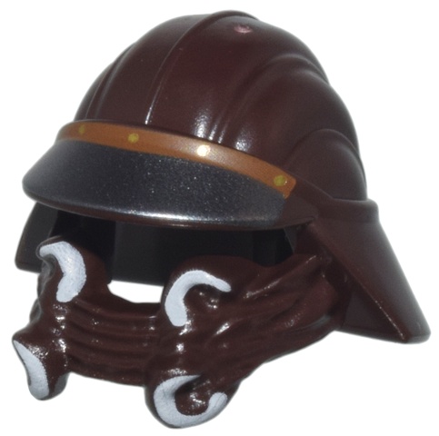 Minifigure, Headgear Helmet SW Skiff Guard with Dark Silver and Medium Nougat Visor, White Tusks Pattern: {тъмно кафяв}