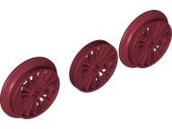 Train Wheel RC, Spoked with Technic Axle Hole and Counterweight, Blind and Flanged Driver, 3 in Bag (Multipack): {нов тъмно червен}