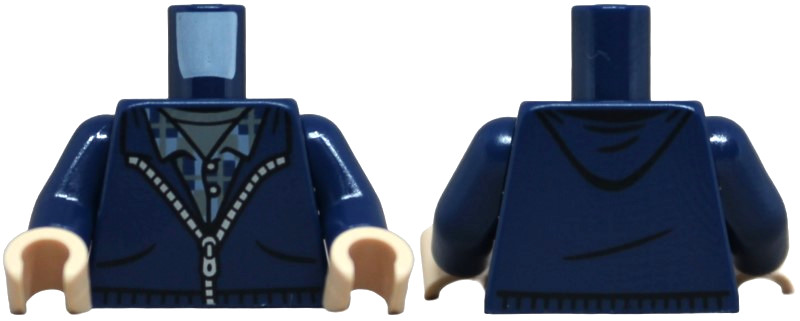 Torso Hoodie with Silver Zipper over Plaid Shirt and Dark Bluish Gray Undershirt Pattern / Dark Blue Arms / Light Nougat Hands: {земно син}
