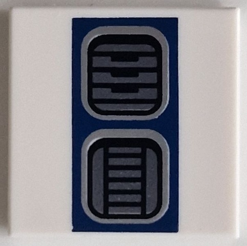 Tile 2 x 2 with Dark Silver SW R2-D2 Astromech Droid Vents on Dark Blue Rectangle Pattern: {бял}