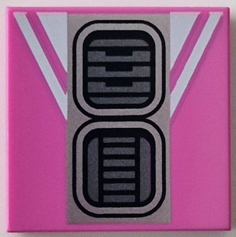 Tile 2 x 2 with Dark Silver SW R2-D2 Astromech Droid Vents on Silver Rectangle, White Stripes Pattern: {ярко пурпурен}