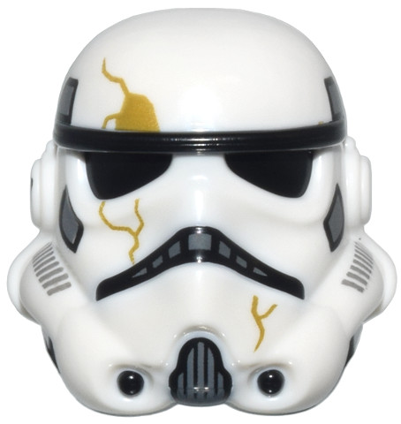Minifigure, Headgear Helmet SW Stormtrooper with Molded Black Forehead, Eyes, Nose, Chin, and Panels on Back and Printed Dark Bluish Gray Marks and Gold Cracks Pattern (Night Trooper): {бял}
