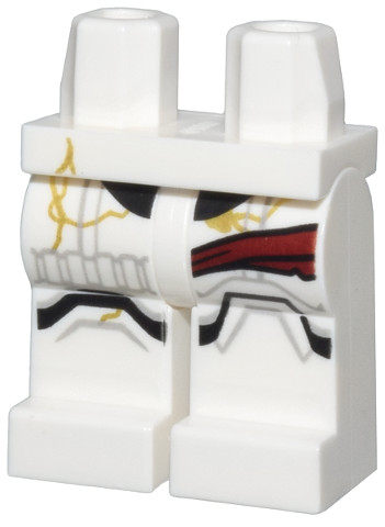 Hips and Legs with SW Stormtrooper Black and Light Bluish Gray Markings, Dark Red Strap, and Gold Cracks Pattern: {бял}