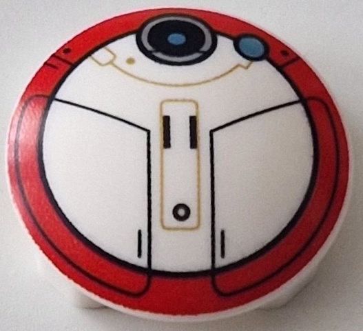 Plate, Round 2 x 2 with Rounded Bottom (Boat Stud) with SW L0-LA59 Droid (Lola) with Black Lines and Red Circle Border Pattern: {бял}