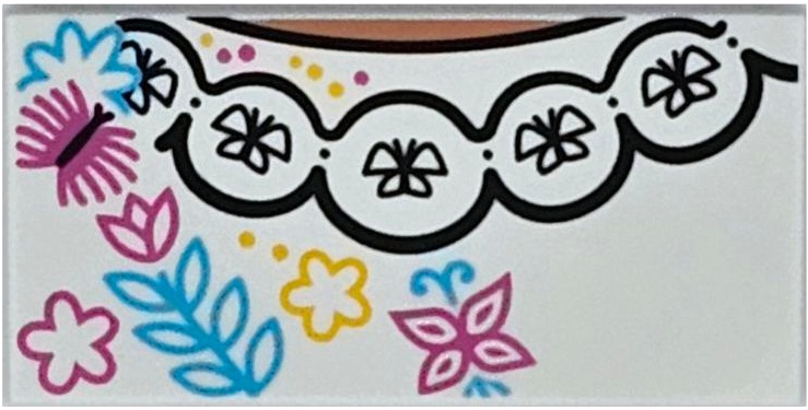 Tile 2 x 4 with Black Butterfly Necklace and Yellow, Medium Azure and Dark Pink Flowers and Leaves Pattern (BrickHeadz Mirabel Madrigal Torso): {бял}
