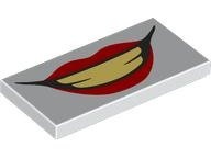 Tile 2 x 4 with Open Mouth Smile with Red Lips and Bright Light Yellow Teeth Pattern: {бял}