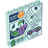 Panel 1 x 6 x 5 with Control Screen with 'ALERT', Orange Warning Sign, City Map, Dark Blue Batwing, Joker Minifigure, Rock Crystal and Car Pattern: {прозрачно светло син}