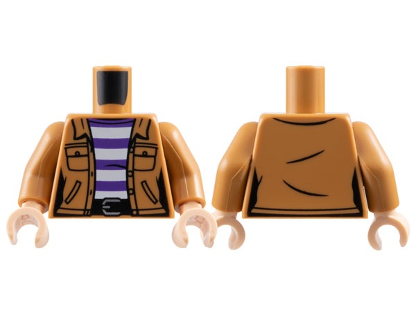 Torso Female Jacket with Pockets over White and Dark Purple Striped Shirt, Black Belt with Silver Buckle Pattern / Medium Nougat Arms / Light Nougat Hands: {умерен нуга}